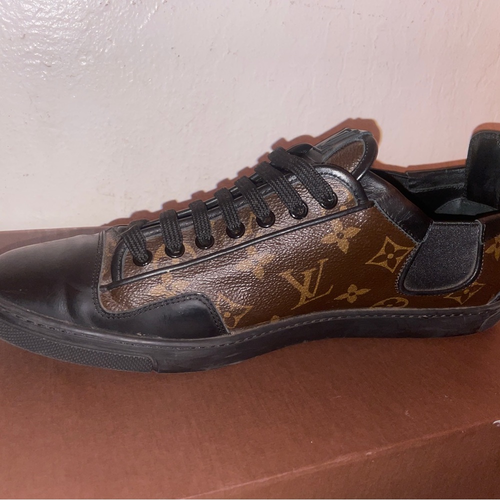 Louis Vuitton Brown Monogram Canvas And Black Leather Slalom Low Top Sneakers - Picture 4 of 7